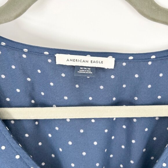 American Eagle Polka Dot Short Sleeve Button Front Cropped Top (Sample Piece) - Picture 3 of 4